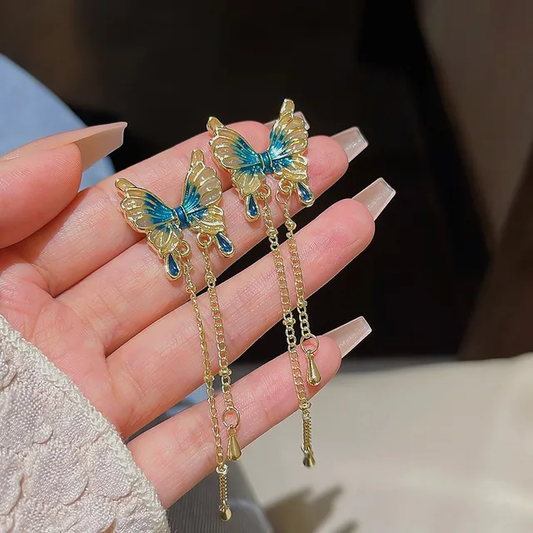 TITLIYA TITLI-012 – Blue Butterfly Drop Earrings (Ocean Hue)