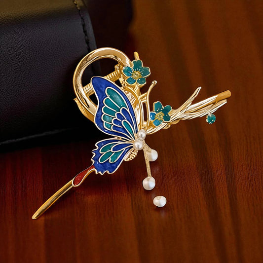TITLIYA TITLI-050 – Blue Enamel Butterfly Hair Grip – Non-Slip Metal Design