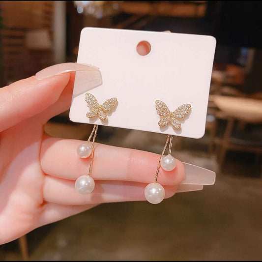 TITLIYA TITLI-015 – Butterfly Earrings with Pearl Drop Korean Design