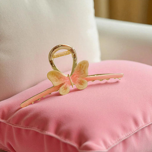 TITLIYA TITLI-048 – Butterfly Hair Claw – Pink and Cream Enamel with Gold Finish