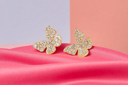 TITLIYA TITLI-044 – Golden Butterfly Stud Earrings with Diamond Dust (Luxury)