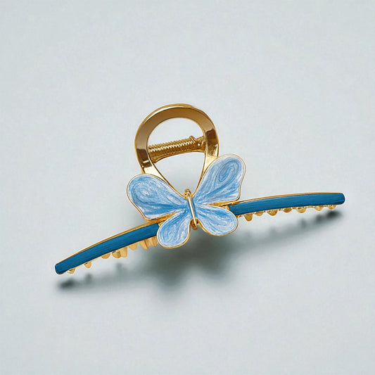 TITLIYA TITLI-045 – Luxury Blue Butterfly Hair Clip – Gold Metal Grip