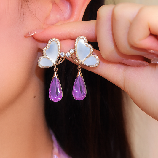TITLIYA TITLI-008 – Butterfly Earring with Purple Crystal Korean-Style Earrings