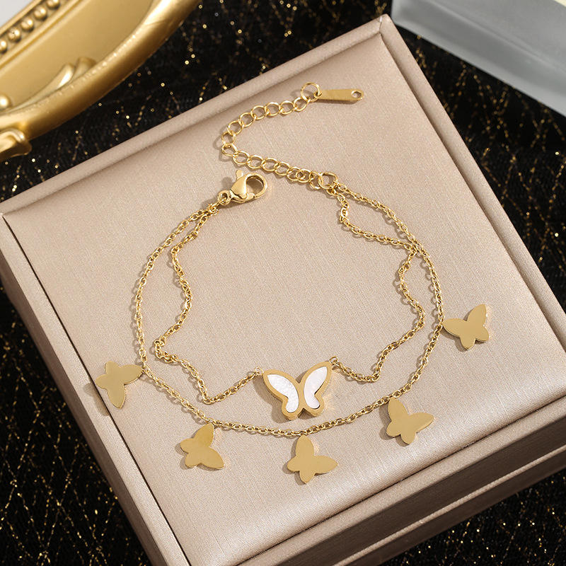 TITLIYA TITLI-027 – White Butterfly Layered Chain Bracelet