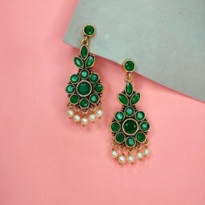 Beautiful Green Kundan Chandbali Earrings for Parties Festivals Weddings