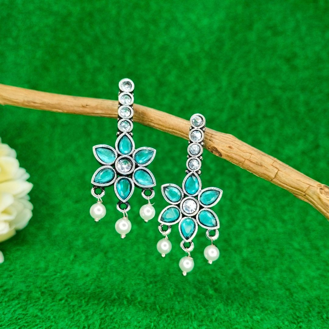 Beautiful Small Sky Blue Flower Drop Earrings - Latest Trends in Women's Jewelry