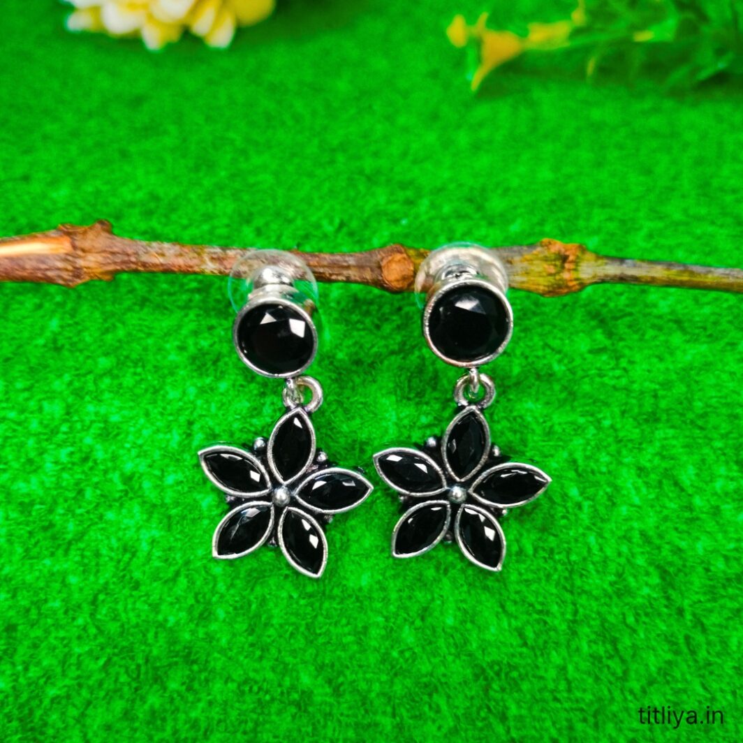 Black Flower Earrings with Secure Lock Back Titliya Collection