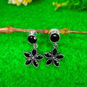 Black Flower Earrings with Secure Lock Back Titliya Collection