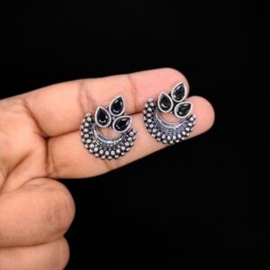 Black Stud Earrings with Artificial Stones Elegant Design by Titliya