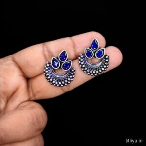 Blue Contemporary Stud Earrings with Artificial Stones Titliya Jewelry