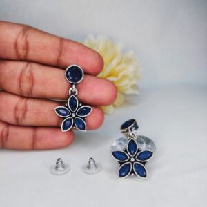 Blue Floral Drop Earrings with Artificial Stones Titliya Exclusive