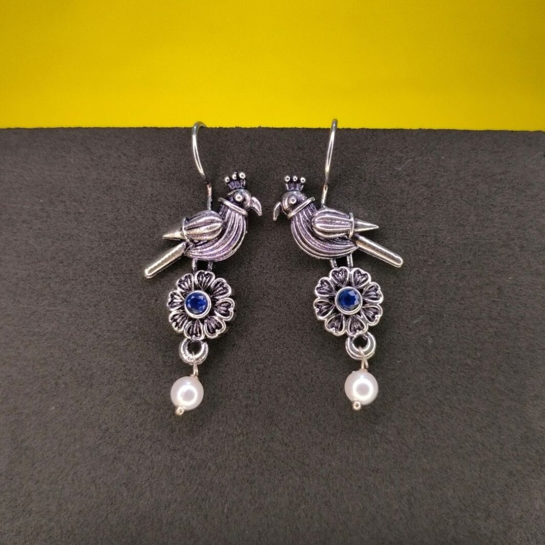 Bluestone Parrot Earrings with Hanging Bird Earrings