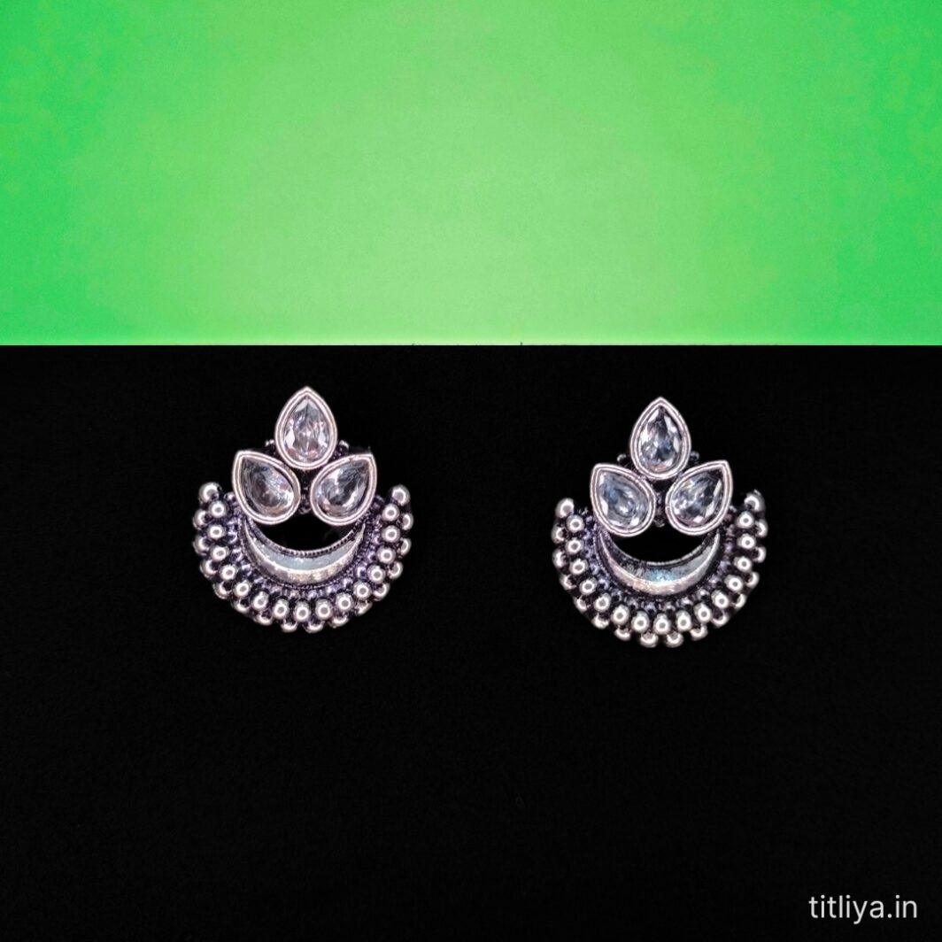 Buy Silver Diamond Contemporary Stud Earrings in Brass Online