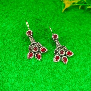 Buy Silver-Plated Maroon Stone Hanging Earrings at the Best Price