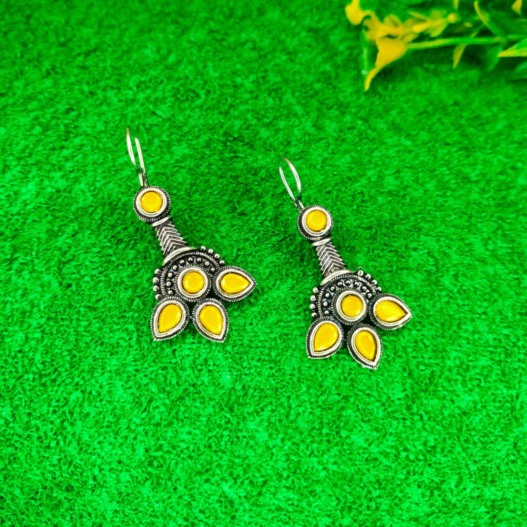 Buy Silver-Plated Yellow Stone Earrings Online in India