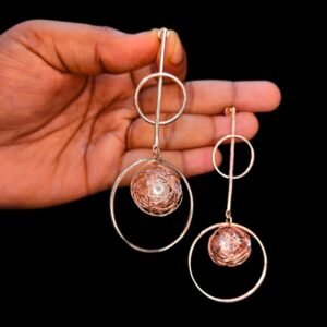 Concentric Two Circles Drop Earrings with Nest Ball Pearl Stone