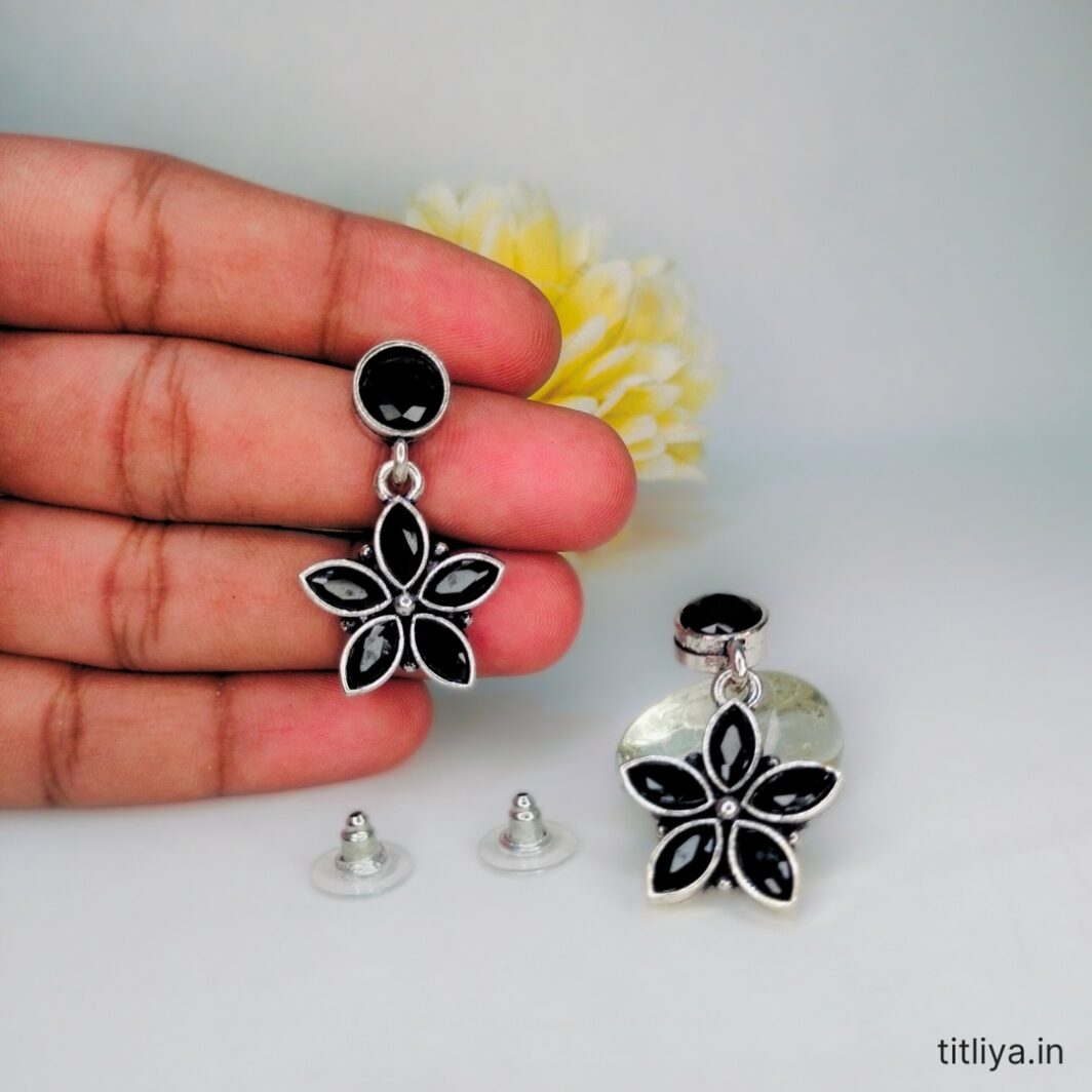 Elegant Black Flower Shaped Earrings with Secure Lock Back