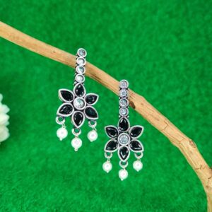 Elegant Black Kundan Chandelier Drop Earrings for Women and Girls