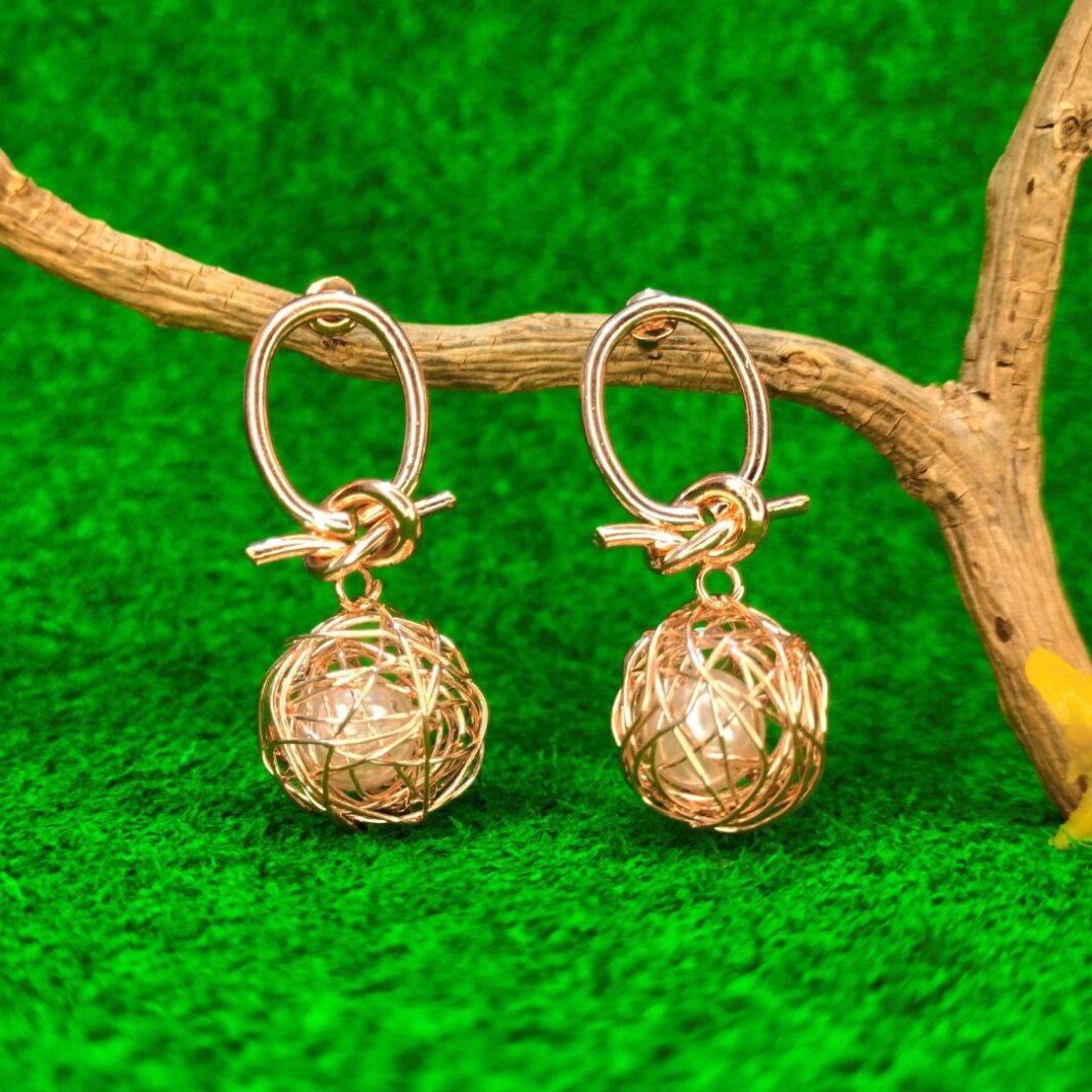 Gold Plated Bird Nest Drop Earrings for Women