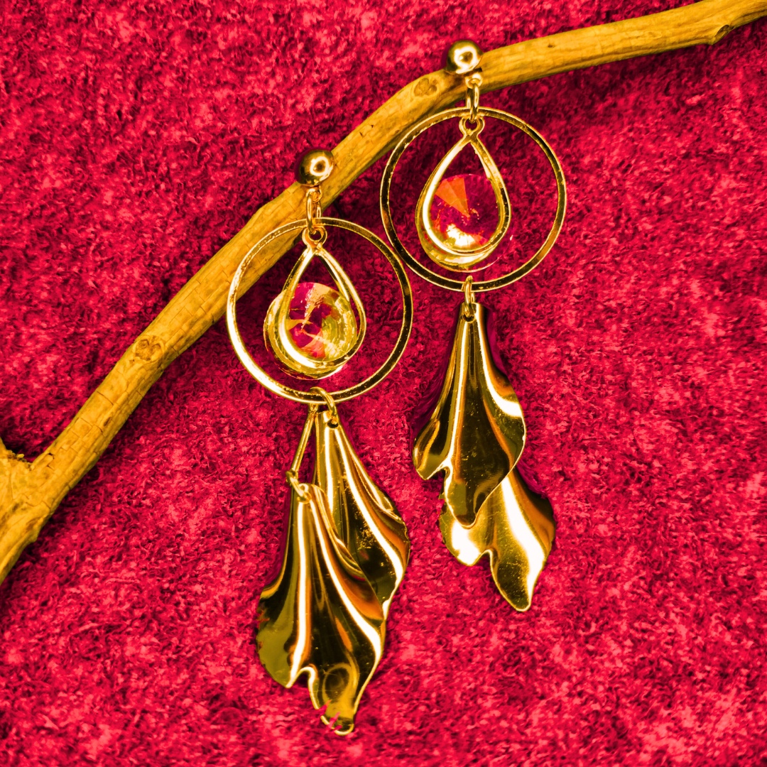 Golden Lily Leaf Long Dangler Earrings for Women Girls jc226