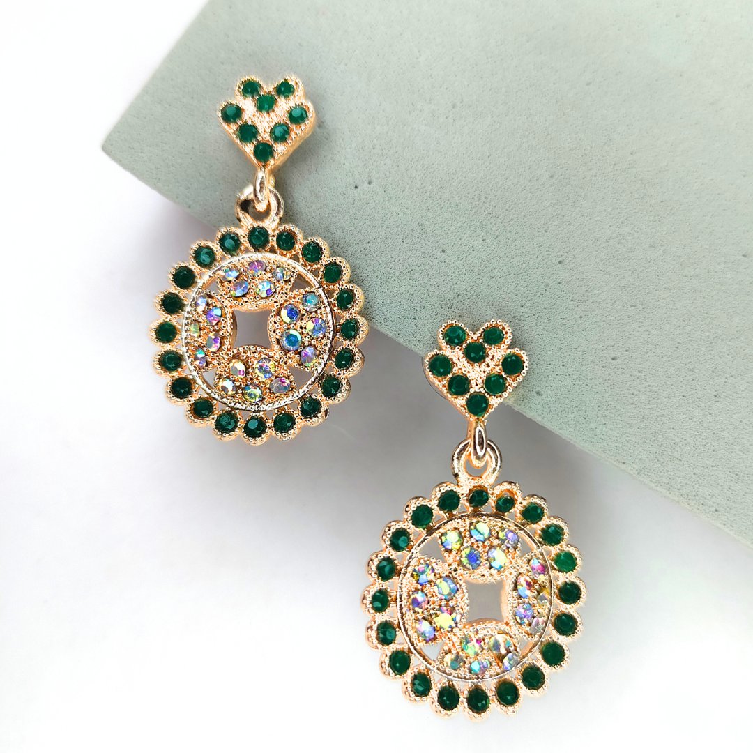 Green Chandbali Drop Earrings