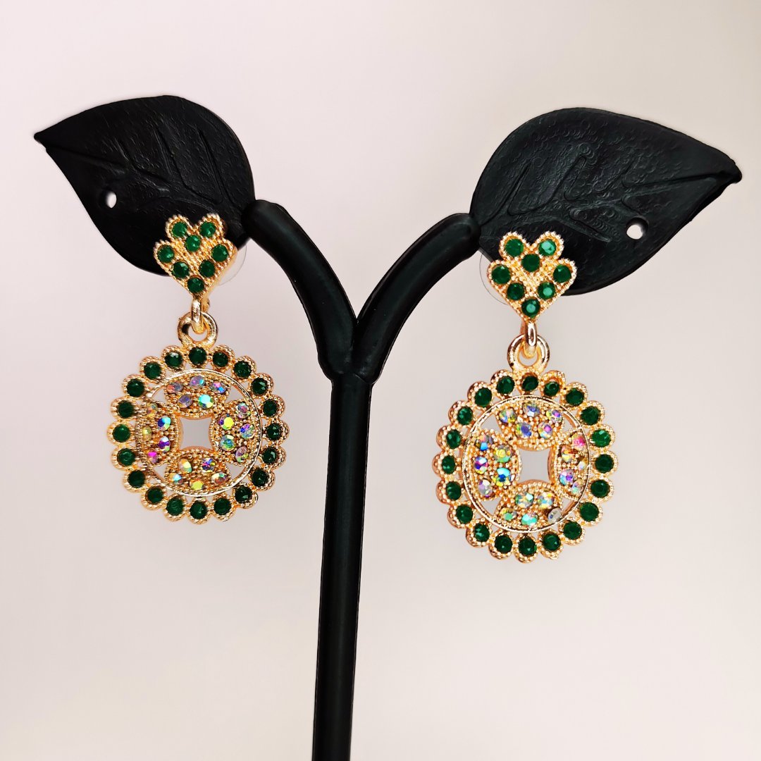 Green Chandbali Drop Earrings