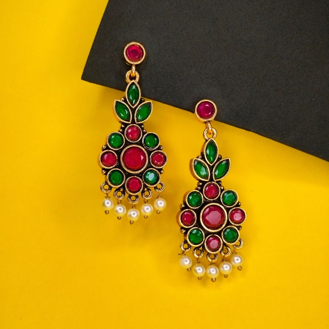 Green Red Big Drop Danglers Earrings for Parties Festivals Weddings