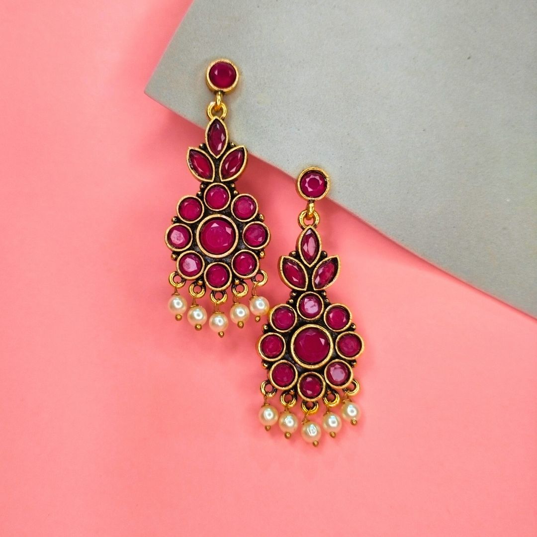 Handmade Maroon Bridal Kundan Drop Danglers Earrings