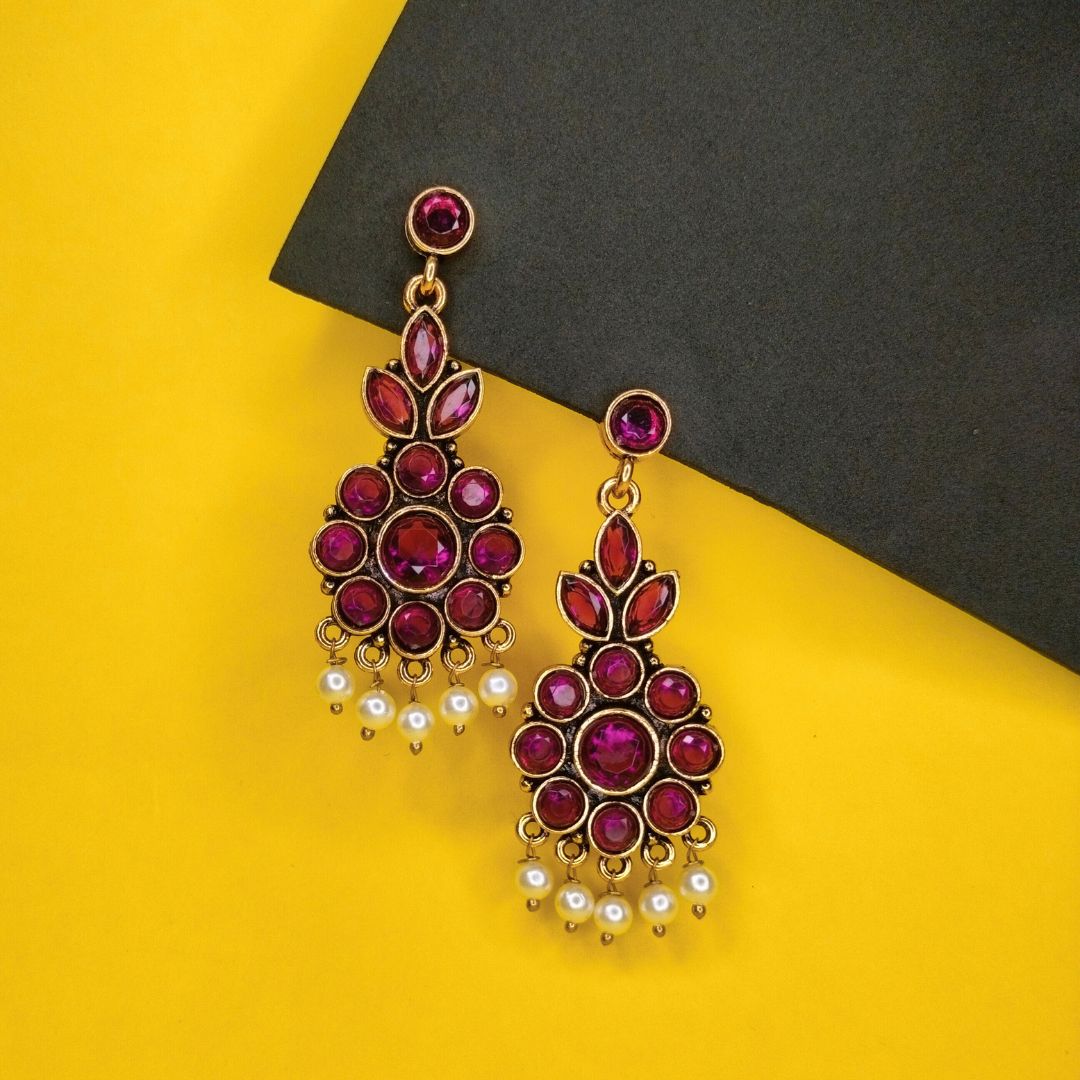 Indian Kundan Purple Big Earrings Design with Pearl Beads