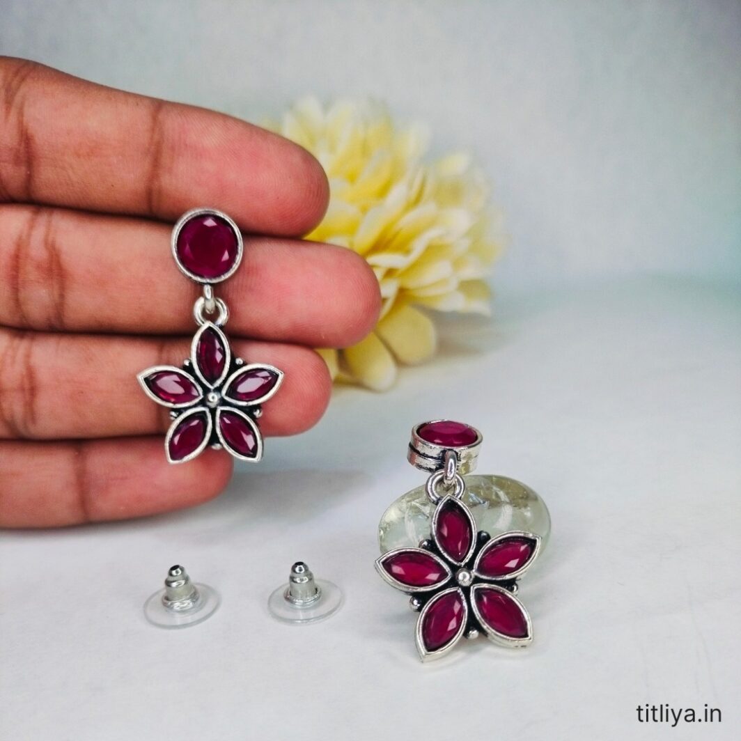 Maroon Flower Drop Earrings with Secure Lock Back Perfect for Any Occasion