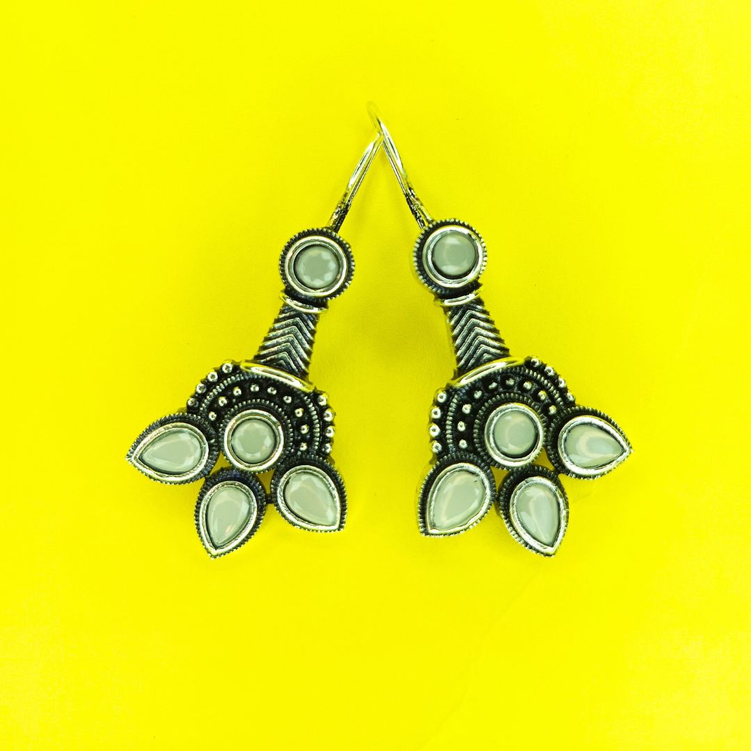 Monalisa Grey Stone & Silver-Plated Trendy Earrings