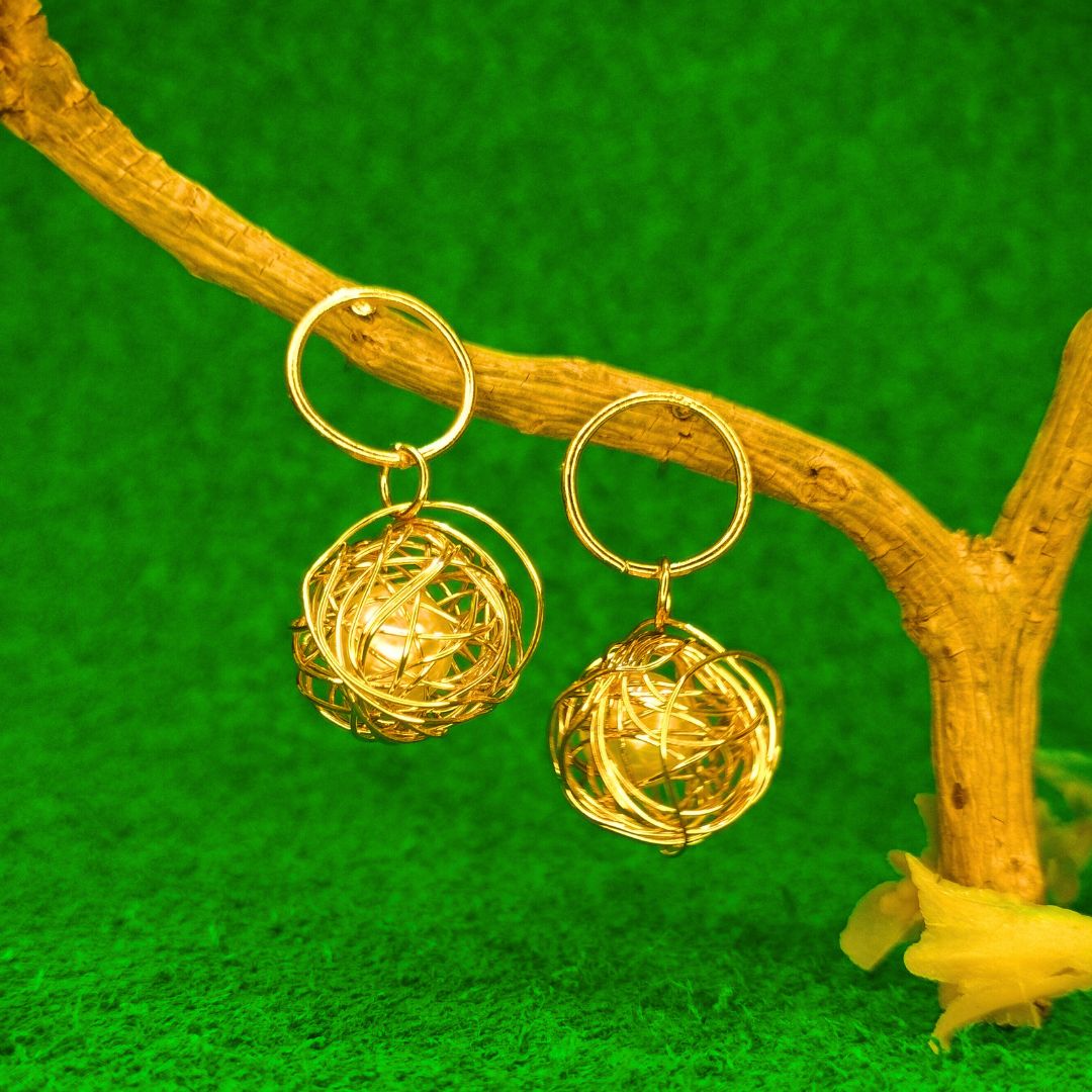 Nest Ball Drop Earrings with Pearl for Women & Girls