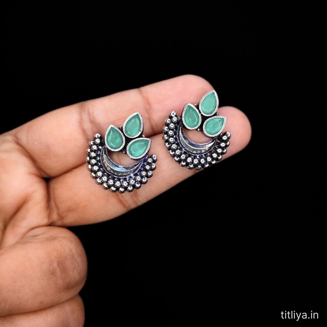 Oxidised Mint Green Stud Earrings