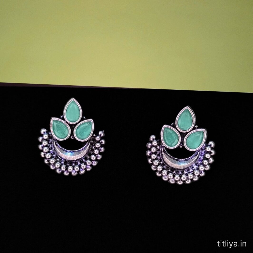 Oxidised Mint Green Stud Earrings