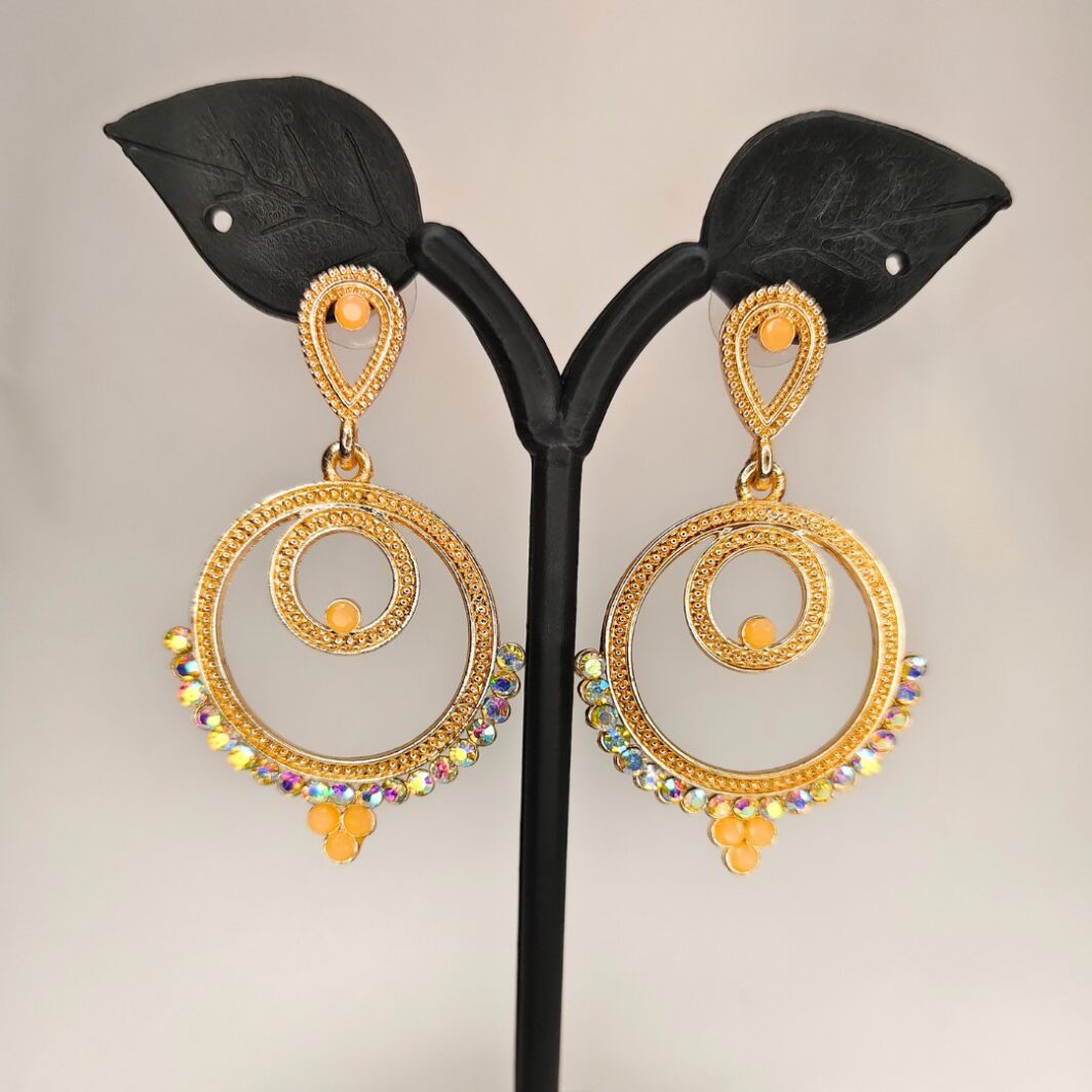 Peach Chandbali Drop Earrings