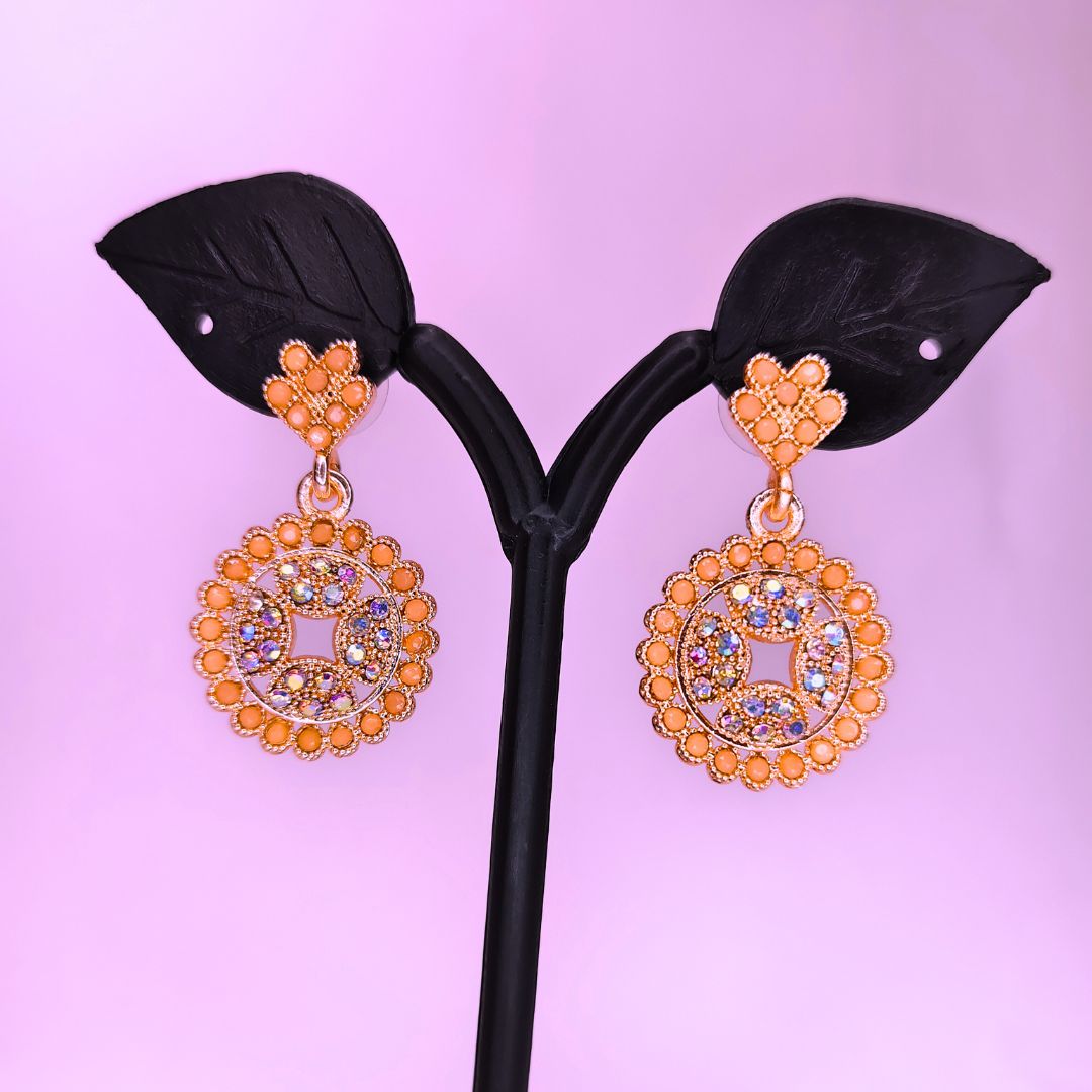 Peach Chandbali Drop Earrings for Women