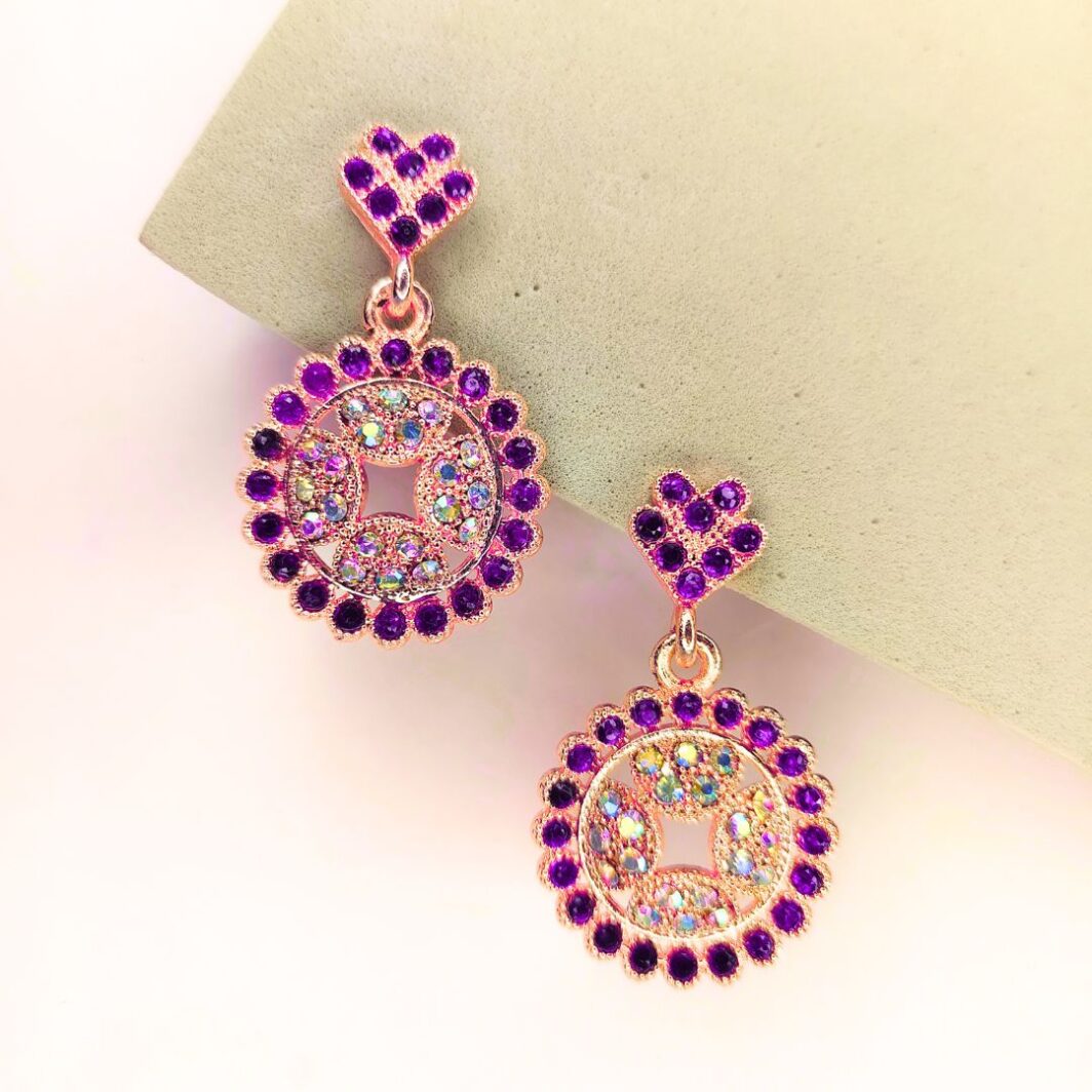 Purple Chandbali Drop Earrings