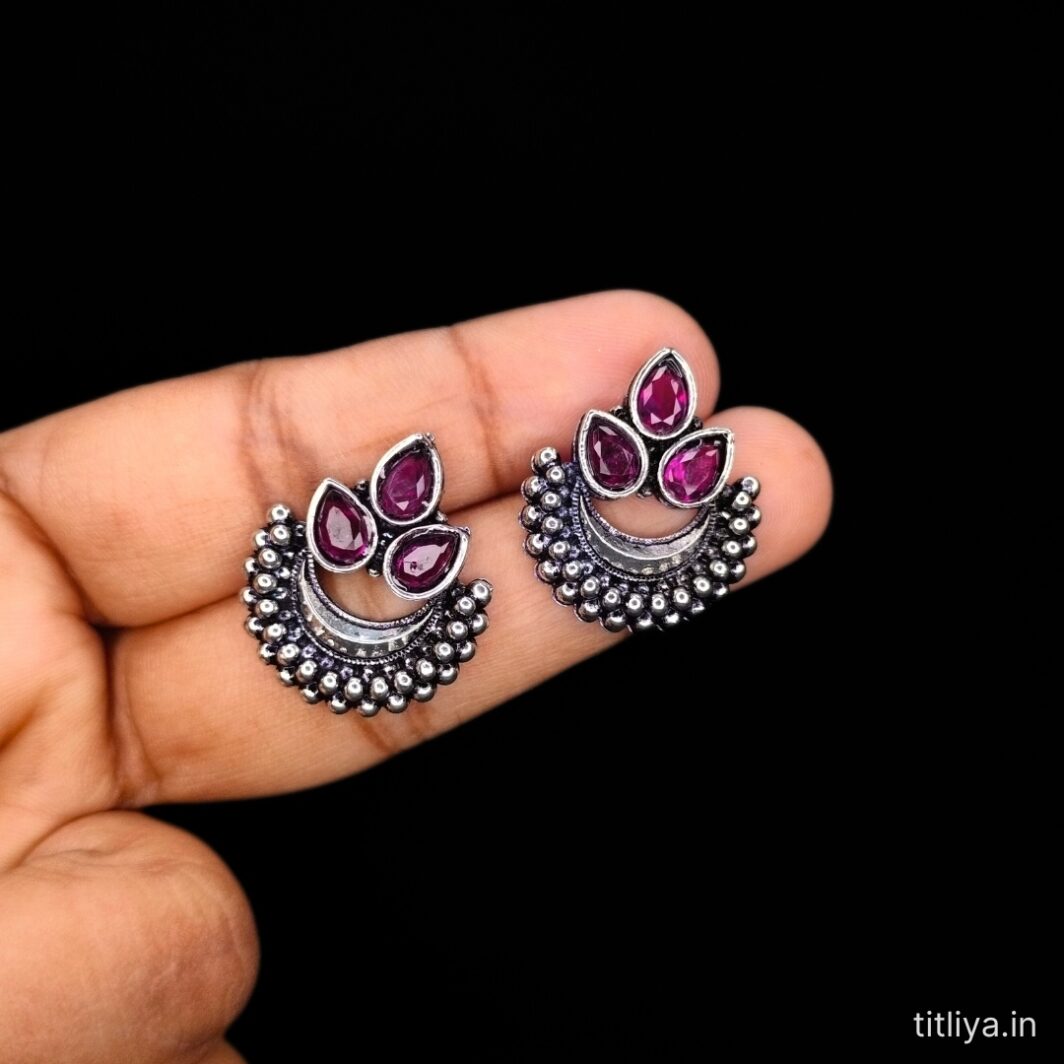 Purple Contemporary Stud Earrings with Secure Lock Titliya