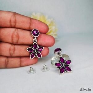 Purple Floral Earrings in German Silver Bold Beautiful