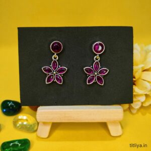 Purple Flower Drop Earrings Bold Beautiful Jewelry by Titliya