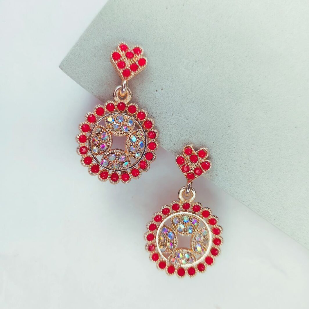 Red Chandbali Drop Earrings