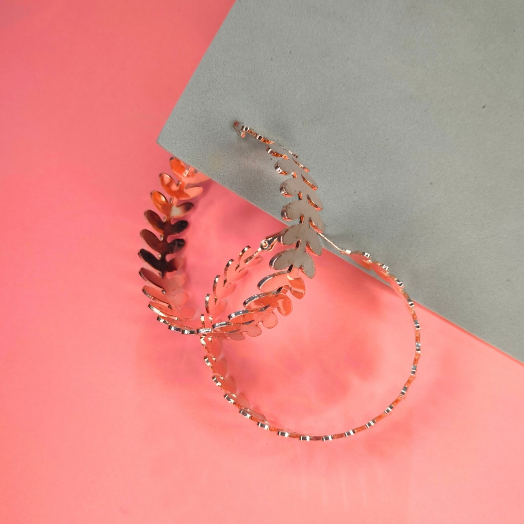 Rose Gold Big Leaf Hoop Earrings Beautiful Earrings Design for Girl