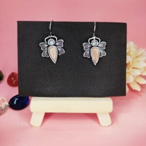 Silver Wing Butterfly Earrings with Light Yellow Stone with Fish Hook