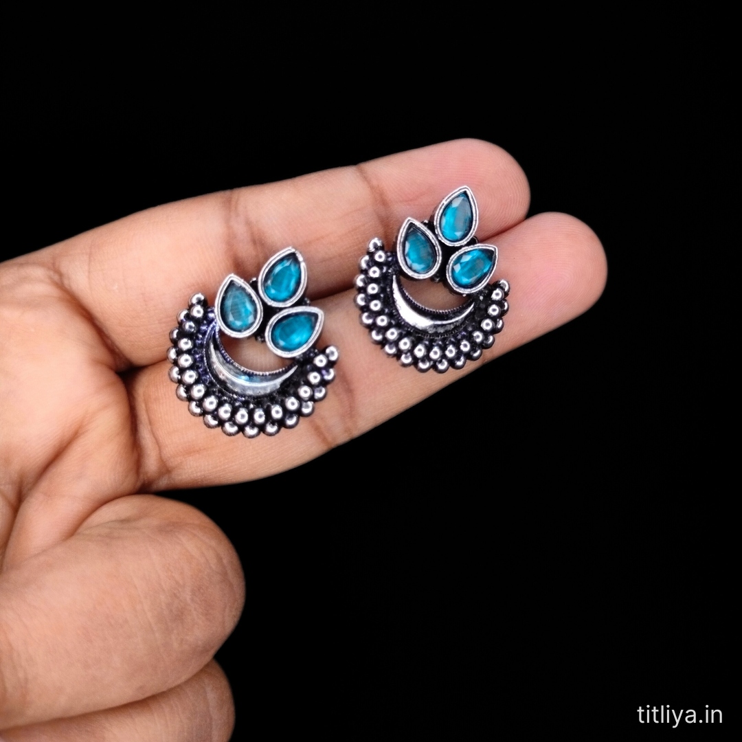 Sky Blue Contemporary Stud Earrings for Women Modern Style by Titliya