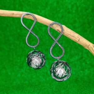 Stainless Steel Infinity Earrings with Pearl Wrapped in Black Wire