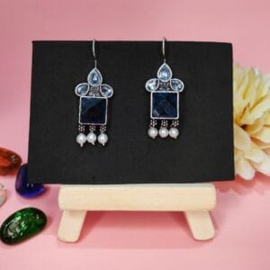 Stunning Blue Drop Earrings Oxidized Silver Women Girls Jewellery Craft