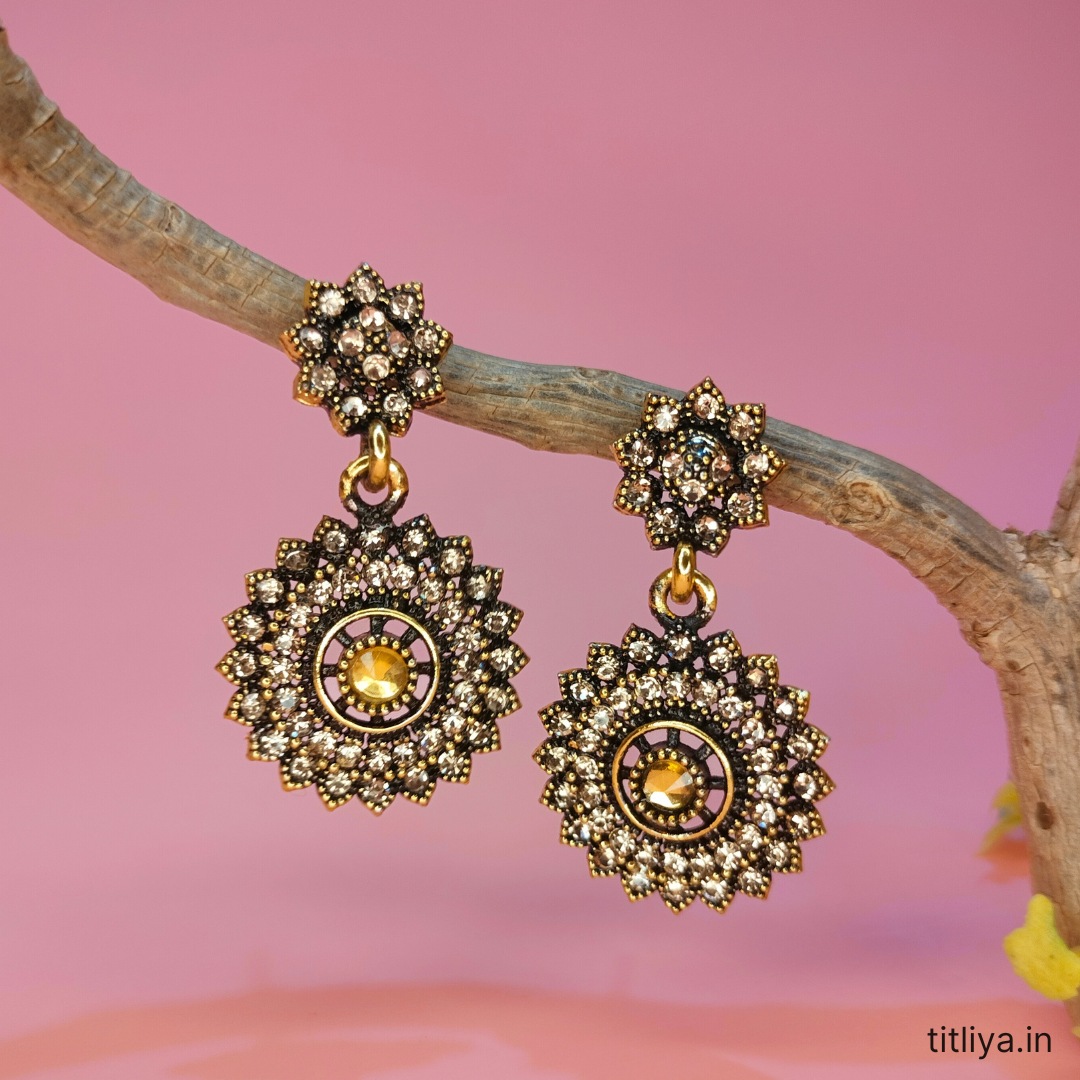 Stunning Golden Chandbali Jhumka Earrings with American Diamonds