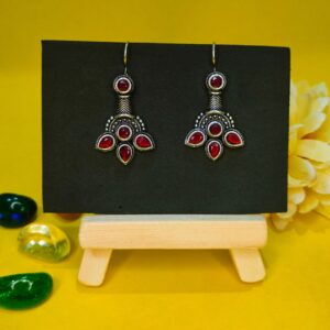 Trendy Silver-Plated Maroon Stone Hanging Earrings