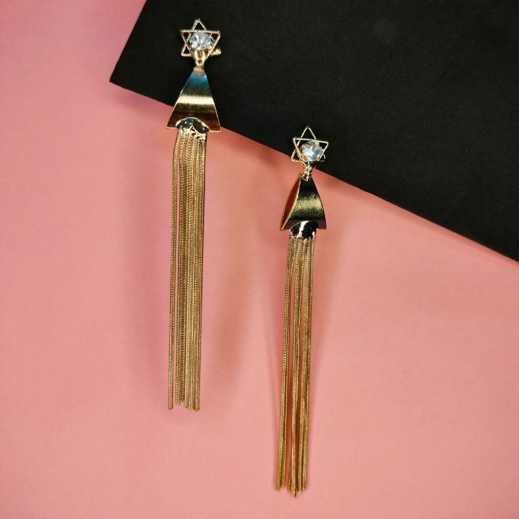 Trendy Star Fringe Earrings with Silver Diamond for Women JC2010