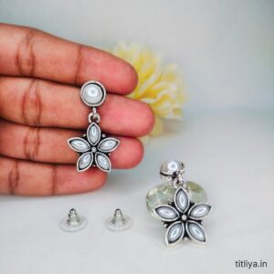 White Floral Earrings with Pearl Light Stones Timeless Elegance